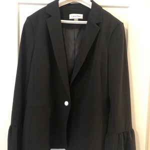 Calvin Klein ruffled sleeve blazer